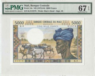 1972 - 84 " Mali " Central Africa 5000 Francs French Rare ( (pmg 67 Epq))
