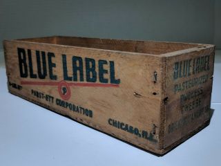 Vtg Pabst - Ett Blue Label 2 Lbs.  Pasteurized Process Wood Cheese Box Graphic