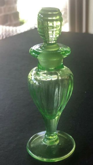 Vintage Clear Green Glass Perfume Bottle with Painted Flowers 2