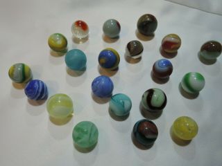 20 Vintage Antique Toy Marbles Swirls Agates Ribbons 1/2 " Size