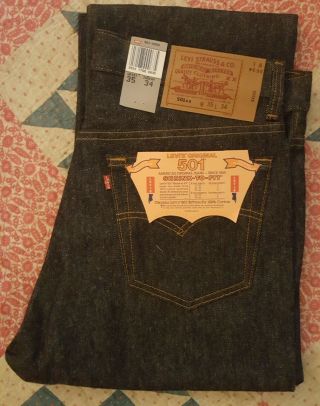 Deadstock True Vintage 1987 Levi 501 Shrink To Fit Denim Jeans 35 X 34