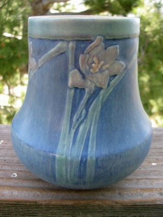 Vintage Newcomb College Sadie Irvine Pottery Vase Floral Pink,  Blue,  Green