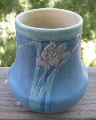 Vintage Newcomb College Sadie Irvine Pottery Vase Floral Pink,  Blue,  Green 4