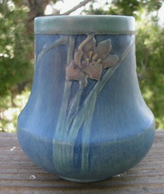 Vintage Newcomb College Sadie Irvine Pottery Vase Floral Pink,  Blue,  Green 5