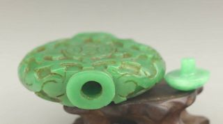 Chinese old natural green jade hand - carved statue snuff bottle 2.  6 inch 2