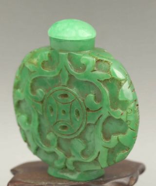 Chinese old natural green jade hand - carved statue snuff bottle 2.  6 inch 3