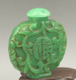 Chinese old natural green jade hand - carved statue snuff bottle 2.  6 inch 4