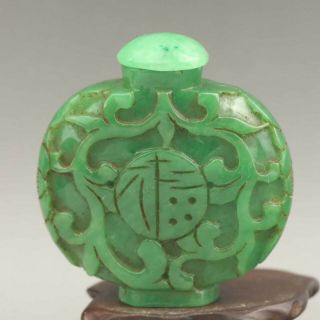Chinese old natural green jade hand - carved statue snuff bottle 2.  6 inch 5