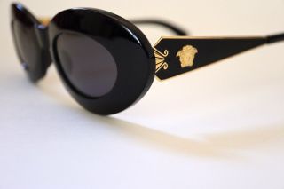 Vintage Versace Sunglasses Oval Black And Gold Cat Eye Style 425 Col 852/b Rare