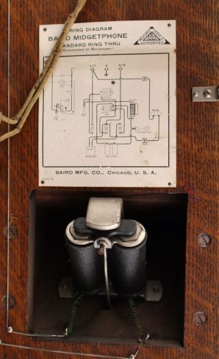 Antique,  Early 20th Century,  Oak Baird Midgetphone Crank Wall Telephone,  NR 11