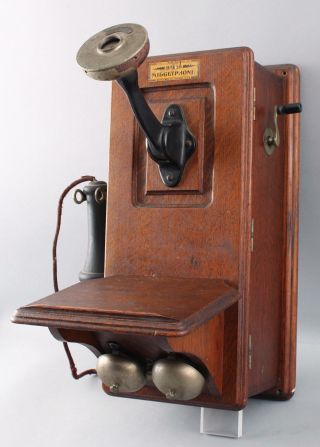 Antique,  Early 20th Century,  Oak Baird Midgetphone Crank Wall Telephone,  NR 5