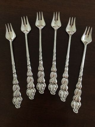 Tiffany Ailanthus/atlantis Sterling Silver Set Of 6 Cocktail/oyster Forks 1899