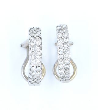 Vintage 0.  7cttw Diamond Huggie Earrings 14k White Gold Double Column Omega Back