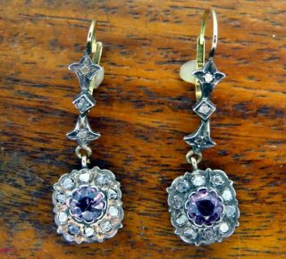 Vintage Rose Gold Art Nouveau Deco Color Change Alexandrite Diamond Earrings