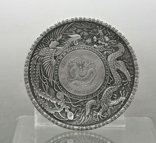 Decorative Antique Chinese Dragon & Silver Silver Plate With Coin Insert