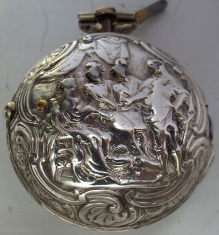 Rare Silver Repousse Case Watch Verge Fusee Squarer Pillar A Watch