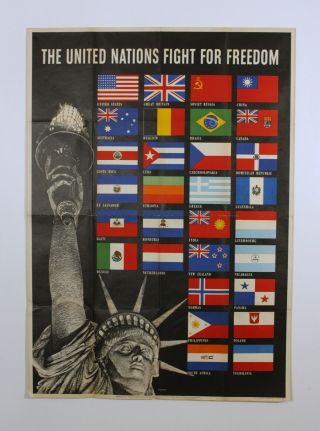 Wwii Poster United Nations Fight 1942 Large 28x40 Americana Liberty