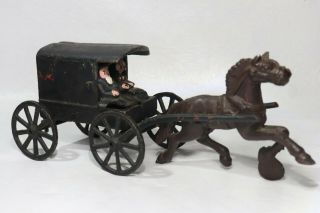 Vintage Cast Iron Metal Amish Family Horse Drawn Carriage Buggy Wagon Toy