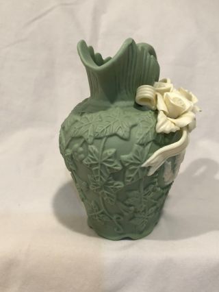 Green and Ivory Cameo Victorian Style Ceramic Vase Pitcher Lady,  Roses 2