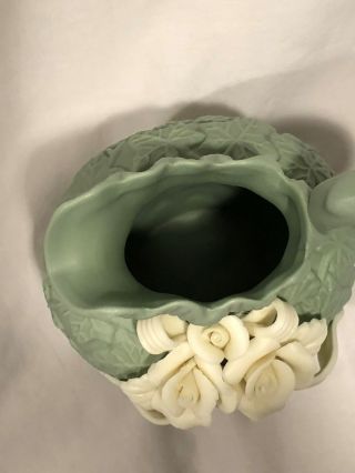 Green and Ivory Cameo Victorian Style Ceramic Vase Pitcher Lady,  Roses 5