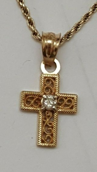 Antique 10k Yellow Gold Diamond Filigree Cross - Pendant,  Late 1800s