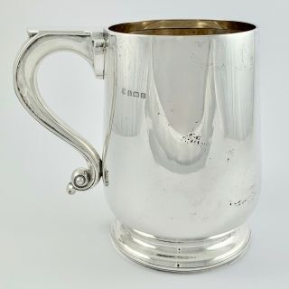 Antique George V Large Heavy Solid Silver Pint Tankard Beer Mug Cup 1927