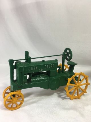 John Deere Op Green Cast Iron Toy Tractor 11.  5 " Moves & Turning Steering Wheel