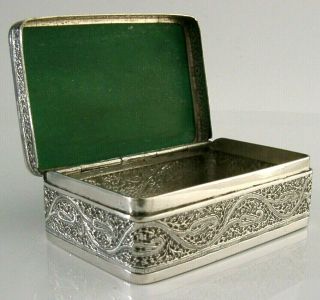 Large Anglo Indian Solid Silver Agate Table Snuff Box C1900 Antique Heavy 162g