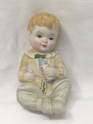 Vintage Bisque Porcelain Piano Baby Boy With Bottle Figurine 7” Unmarked