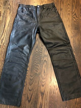 Levis Mens Vintage Black Real Leather Leg Biker Pants Size 36w 36l