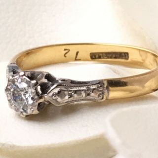 Art Deco 18ct Gold &plat Solitaire Diamond Ring 1920s Vintage Ring Size O