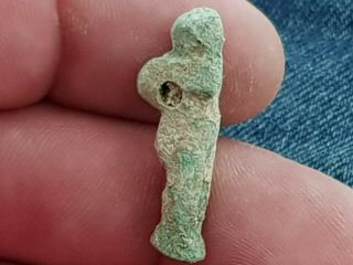 EXTREMELY RARE ANCIENT GREEK BRONZE STATUE PENDANT/HEAD OF OWL.  6,  1 GR.  28 MM 2