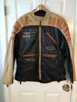 Vintage Harley Davidson Racing Team Leather Jacket Xl