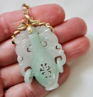 Vintage Natural Jadeite Apple Green Old Jade Carving Pendant - 14k Solid Gold Bail