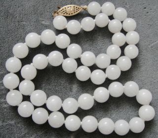 Vintage 17 " Natural White Grade A Jadeite Jade 7.  5 - 8.  4mm Round Bead Necklace - Gf