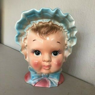 Vintage E.  O Brody Baby Head With Bonnet Vase Planter – A - 987 – 6.  5”