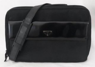 Vintage Prada Black Nylon Leather Briefcase Laptop Messenger Shoulder Travel Bag