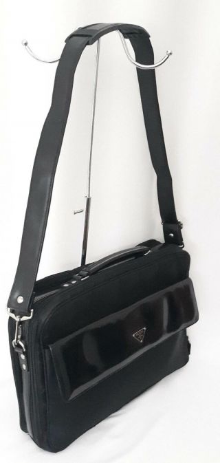 Vintage Prada Black Nylon Leather Briefcase Laptop Messenger Shoulder Travel Bag 5
