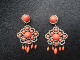 Kjl Kenneth Jay Lane Iconic Coral Color " Kjl " Earrings