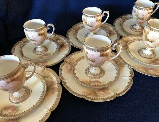 RARE 20 Pc RS PRUSSIA Satin Finish Bowl Lid Cups Saucers Plates Roses Red Mark 10