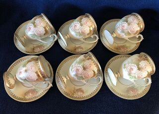 RARE 20 Pc RS PRUSSIA Satin Finish Bowl Lid Cups Saucers Plates Roses Red Mark 7