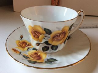 Vintage Cabbage Rose Yellow Bone China Delphine Teacup & Saucer England