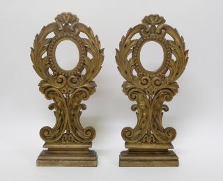 Pair Antique 18th Century Carved Gild Wooden Wood Relic Reliquary Holders