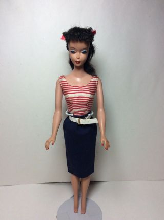 Vintage Barbie Stunning 4 Brunette Ponytail In Cruise Stripes Dress,  918