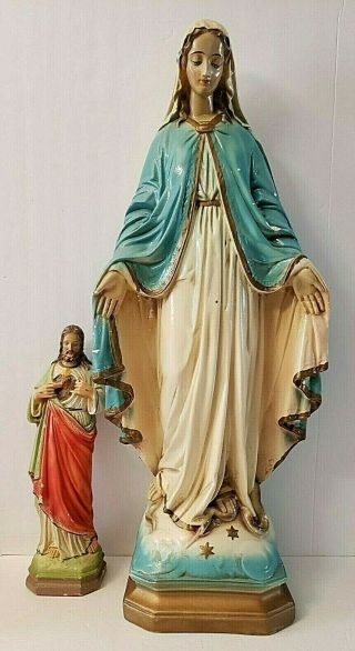 Large Vintage Virgin Mary Our Lady Of Grace Chalkware Catholic Religious Statue