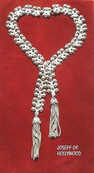 Vintage Joseff Of Hollywood Lariat Style Necklace Silver Tone Fringe 7/8 In Wide
