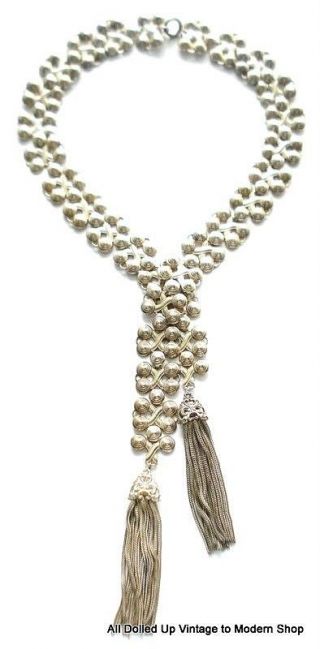 VINTAGE JOSEFF OF HOLLYWOOD LARIAT STYLE NECKLACE SILVER TONE FRINGE 7/8 in Wide 3