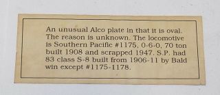 Rare Railroad Build Oval Plate American Locomotive 4