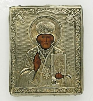 Antique Russian 84 Silver Icon Of St.  Nicholas