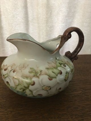 Vintage Hand Painted Porcelain Pitcher Flowering Dogwood Bloom Signed